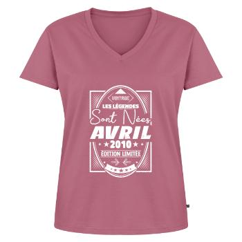 Avril 2010 - T-shirt encolure en V Premium bio Femme - mauve - Devant - AI Model Female 172 dark (172cm)