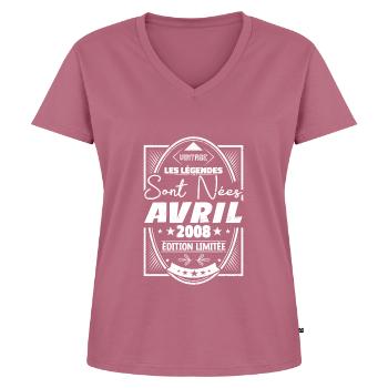 Avril 2008 - T-shirt encolure en V Premium bio Femme - mauve - Devant - AI Model Female 172 dark (172cm)