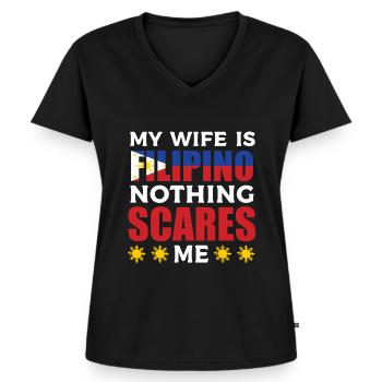 Meine Frau Ist Die Philippinische Philippinen - Frauen Premium Bio T-Shirt mit V-Ausschnitt - Schwarz - Vorne - AI Model Female 172 light (172cm)
