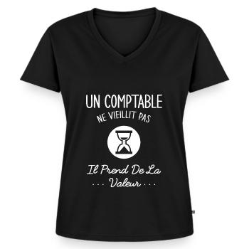 Un Comptable Ne Vieillit Pas Humour Idée Cadeau - T-shirt encolure en V Premium bio Femme - noir - Devant - AI Model Female 172 light (172cm)