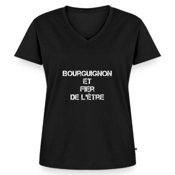 Bourguignon Et Fier De L'ëtre Cadeau - T-shirt encolure en V Premium bio Femme - noir - Devant - AI Model Female 172 light (172cm)