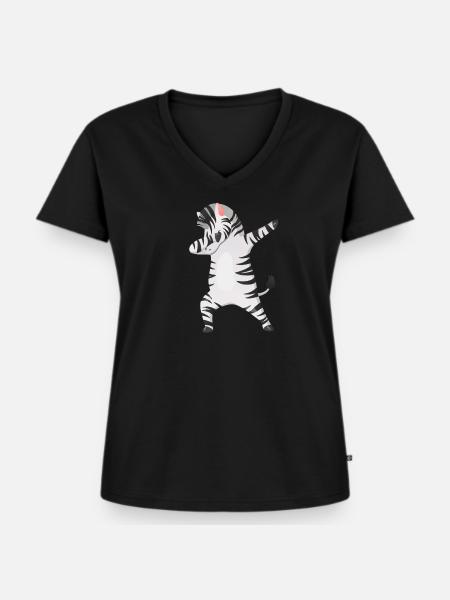 Zebra Zebras Dab Dabbing - Frauen Premium Bio T-Shirt mit V-Ausschnitt - Schwarz