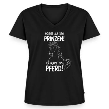 Scheiss auf den Prinzen! Ich nehme das Pferd! - Frauen Premium Bio T-Shirt mit V-Ausschnitt - Schwarz - Vorne - AI Model Female 172 light (172cm)