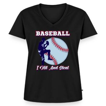 Baseball Pitcher Batter - Frauen Premium Bio T-Shirt mit V-Ausschnitt - Schwarz - Vorne - AI Model Female 172 light (172cm)