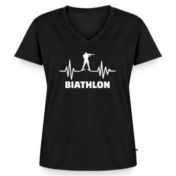 heartbeat biathlon - T-shirt encolure en V Premium bio Femme - noir - Devant - AI Model Female 172 light (172cm)