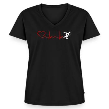 Roller Blade Heartbeat And Heart - Frauen Premium Bio T-Shirt mit V-Ausschnitt - Schwarz - Vorne - AI Model Female 172 light (172cm)