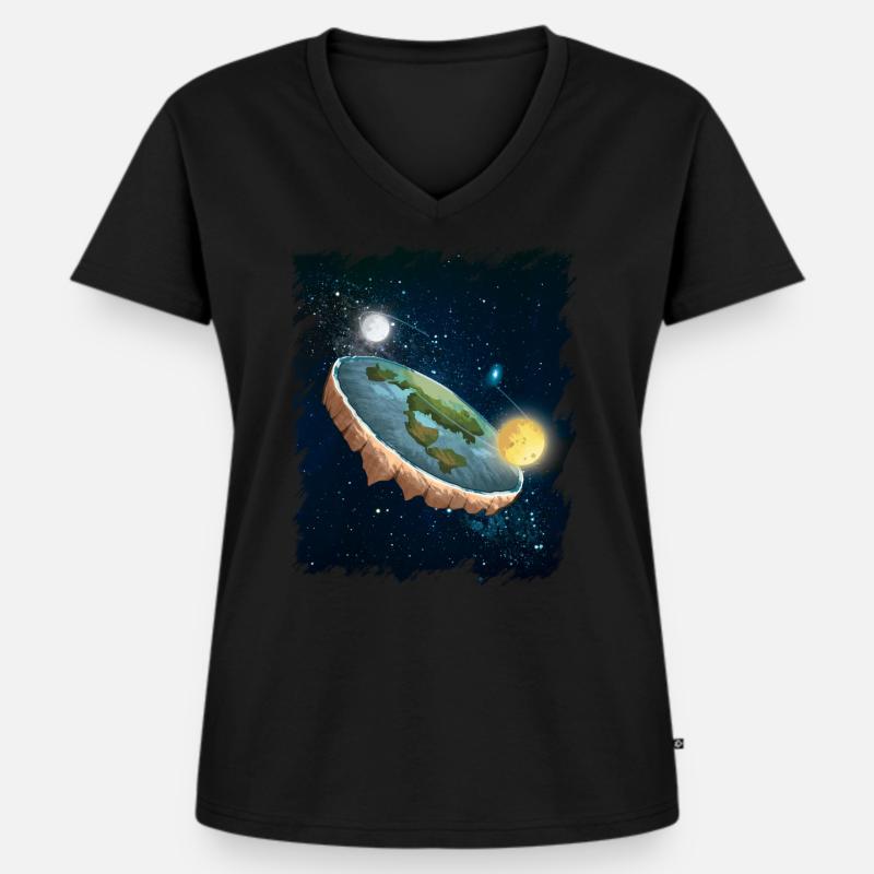 Flat earth disk map universe gift - Women's Premium Organic V-neck T-shirt - black