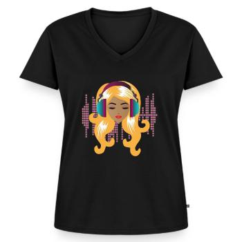 Pop Art Deejane DJ Musik Sound Mädchen Fun - Frauen Premium Bio T-Shirt mit V-Ausschnitt - Schwarz - Vorne - AI Model Female 172 light (172cm)