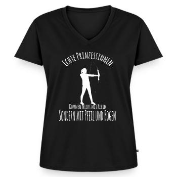 Bogenschützin Bogenschütze Pfeil Bogen Prinzessin - Frauen Premium Bio T-Shirt mit V-Ausschnitt - Schwarz - Vorne - AI Model Female 172 light (172cm)