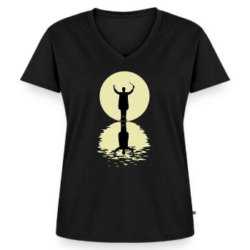 Le chef d'orchestre et la lune - T-shirt encolure en V Premium bio Femme - noir - Devant - AI Model Female 172 light (172cm)