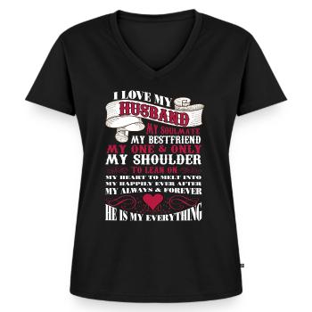 Ich liebe meinen Mann - Frauen Premium Bio T-Shirt mit V-Ausschnitt - Schwarz - Vorne - AI Model Female 172 light (172cm)