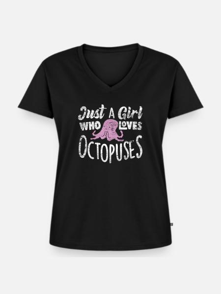Oktopus - Frauen Premium Bio T-Shirt mit V-Ausschnitt - Schwarz