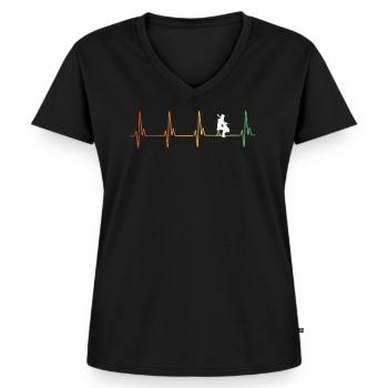 Battement de coeur de violoncelle vintage - T-shirt encolure en V Premium bio Femme - noir - Devant - AI Model Female 172 light (172cm)
