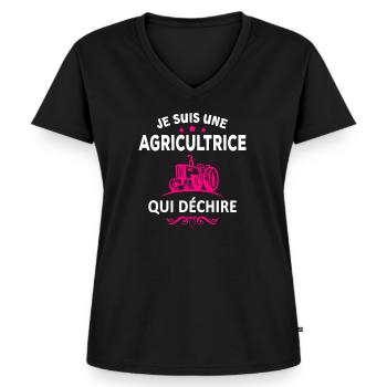 Je suis une agricultrice qui déchire - T-shirt encolure en V Premium bio Femme - noir - Devant - AI Model Female 172 light (172cm)