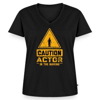 CAUTION Actor In The Making - Frauen Premium Bio T-Shirt mit V-Ausschnitt - Schwarz - Vorne - AI Model Female 172 light (172cm)