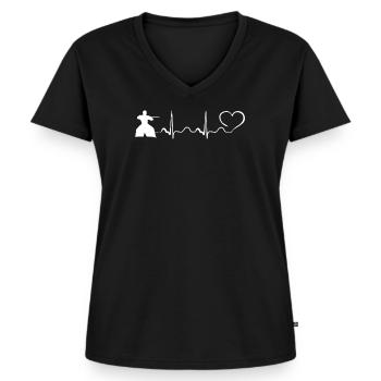 Aikido Heartbeat Ecg AIKIDO DESIGN - T-shirt encolure en V Premium bio Femme - noir - Devant - AI Model Female 172 light (172cm)