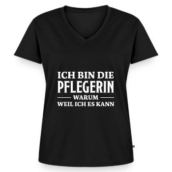 Pflegerin Spruch Pflegekraft Pflegerin Geschenk - Frauen Premium Bio T-Shirt mit V-Ausschnitt - Schwarz - Vorne - AI Model Female 172 light (172cm)