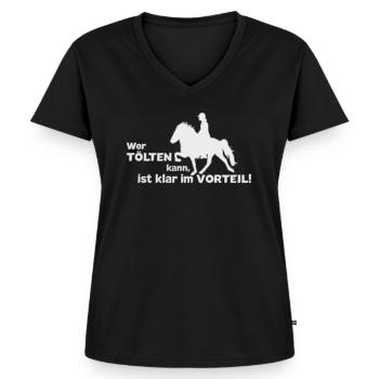 Tölten Spruch Tölter Tölt Islandpferd - Frauen Premium Bio T-Shirt mit V-Ausschnitt - Schwarz - Vorne - AI Model Female 172 light (172cm)