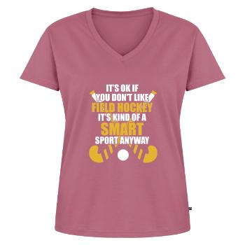 Hockey sur gazon - T-shirt encolure en V Premium bio Femme - mauve - Devant - AI Model Female 172 dark (172cm)