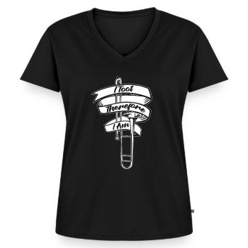 Posaune - Frauen Premium Bio T-Shirt mit V-Ausschnitt - Schwarz - Vorne - AI Model Female 172 light (172cm)