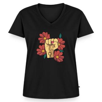 Feministin Emanzipation Feminist Feminismus - Frauen Premium Bio T-Shirt mit V-Ausschnitt - Schwarz - Vorne - AI Model Female 172 light (172cm)