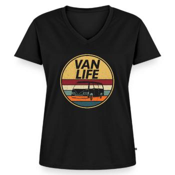 Camper Bus Caravan Camper Bus - Frauen Premium Bio T-Shirt mit V-Ausschnitt - Schwarz - Vorne - AI Model Female 172 light (172cm)