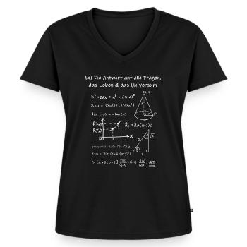 The Answer Is 42 Antwort auf alle Fragen Geschenk - Frauen Premium Bio T-Shirt mit V-Ausschnitt - Schwarz - Vorne - AI Model Female 172 light (172cm)