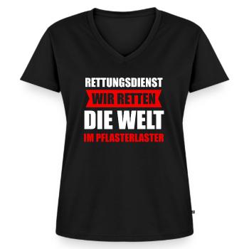 Rettungsdienst Rettungssanitäter Sanitäter - Frauen Premium Bio T-Shirt mit V-Ausschnitt - Schwarz - Vorne - AI Model Female 172 light (172cm)