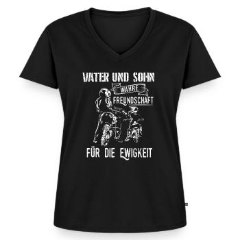 Motocross Vater und Sohn Enduro Motorrad Geschenk - Frauen Premium Bio T-Shirt mit V-Ausschnitt - Schwarz - Vorne - AI Model Female 172 light (172cm)