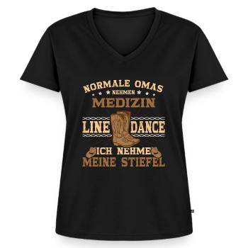 Linedance Bekleidung Damen Country Line dance - Frauen Premium Bio T-Shirt mit V-Ausschnitt - Schwarz - Vorne - AI Model Female 172 light (172cm)