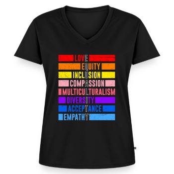 Inklusion Gleichheit Freundlichkeit Akzeptanz - Frauen Premium Bio T-Shirt mit V-Ausschnitt - Schwarz - Vorne - AI Model Female 172 light (172cm)