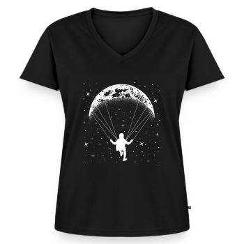 Paragliding Shirt Gleitschirm Bergsport - Frauen Premium Bio T-Shirt mit V-Ausschnitt - Schwarz - Vorne - AI Model Female 172 light (172cm)