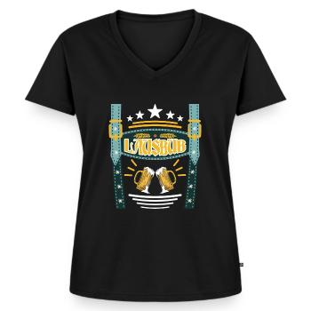 Lederhosen Lausbua Bayerisch Trachten Shirt Herren - Frauen Premium Bio T-Shirt mit V-Ausschnitt - Schwarz - Vorne - AI Model Female 172 light (172cm)