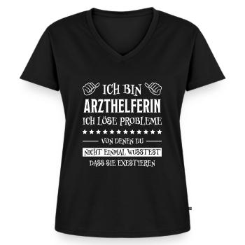 Arzthelferin Lustiger Spruch Arzthelferin Geschenk - Frauen Premium Bio T-Shirt mit V-Ausschnitt - Schwarz - Vorne - AI Model Female 172 light (172cm)