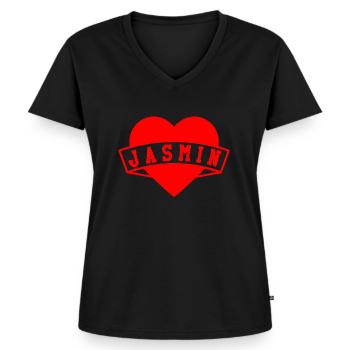 Jasmin Herzen - Frauen Premium Bio T-Shirt mit V-Ausschnitt - Schwarz - Vorne - AI Model Female 172 light (172cm)