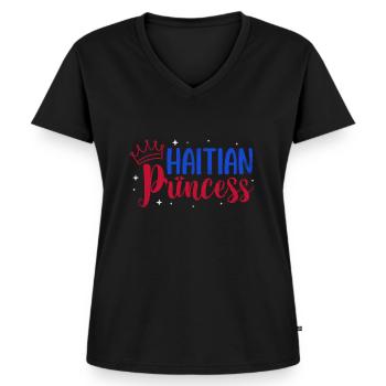 Haïti - T-shirt encolure en V Premium bio Femme - noir - Devant - AI Model Female 172 light (172cm)