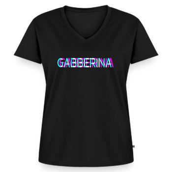 Gabberina - Women's Premium Organic V-neck T-shirt - black - Front - AI Model Female 172 light (172cm)