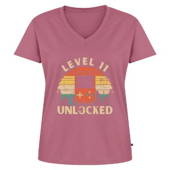 Level 11 freigeschaltet - Frauen Premium Bio T-Shirt mit V-Ausschnitt - Mauve - Vorne - AI Model Female 172 dark (172cm)