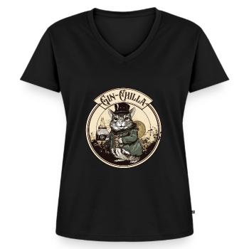 Ginchilla - GinChilla - Chinchilla - T-shirt encolure en V Premium bio Femme - noir - Devant - AI Model Female 172 light (172cm)