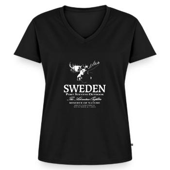 Schweden - Elch - Frauen Premium Bio T-Shirt mit V-Ausschnitt - Schwarz - Vorne - AI Model Female 172 light (172cm)