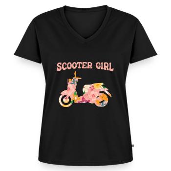 Motorroller Mofa Moped Roller - Frauen Premium Bio T-Shirt mit V-Ausschnitt - Schwarz - Vorne - AI Model Female 172 light (172cm)