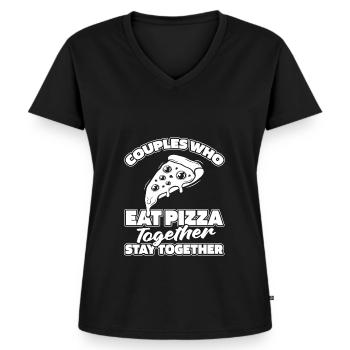 Pizza Paar - Frauen Premium Bio T-Shirt mit V-Ausschnitt - Schwarz - Vorne - AI Model Female 172 light (172cm)