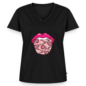 E Guitare Guitare Electrique Languette - T-shirt encolure en V Premium bio Femme - noir - Devant - AI Model Female 172 light (172cm)