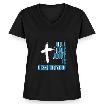 Christ Christentum Kreuzen - Frauen Premium Bio T-Shirt mit V-Ausschnitt - Schwarz - Vorne - AI Model Female 172 light (172cm)