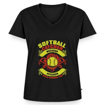 Softball Fänger - Frauen Premium Bio T-Shirt mit V-Ausschnitt - Schwarz - Vorne - AI Model Female 172 light (172cm)