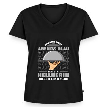Kellner Kellnerin Morgens Müde Abends Blau - Frauen Premium Bio T-Shirt mit V-Ausschnitt - Schwarz - Vorne - AI Model Female 172 light (172cm)