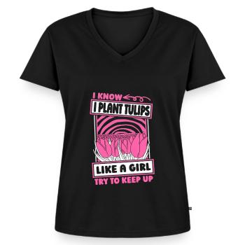 Tulipes - T-shirt encolure en V Premium bio Femme - noir - Devant - AI Model Female 172 light (172cm)