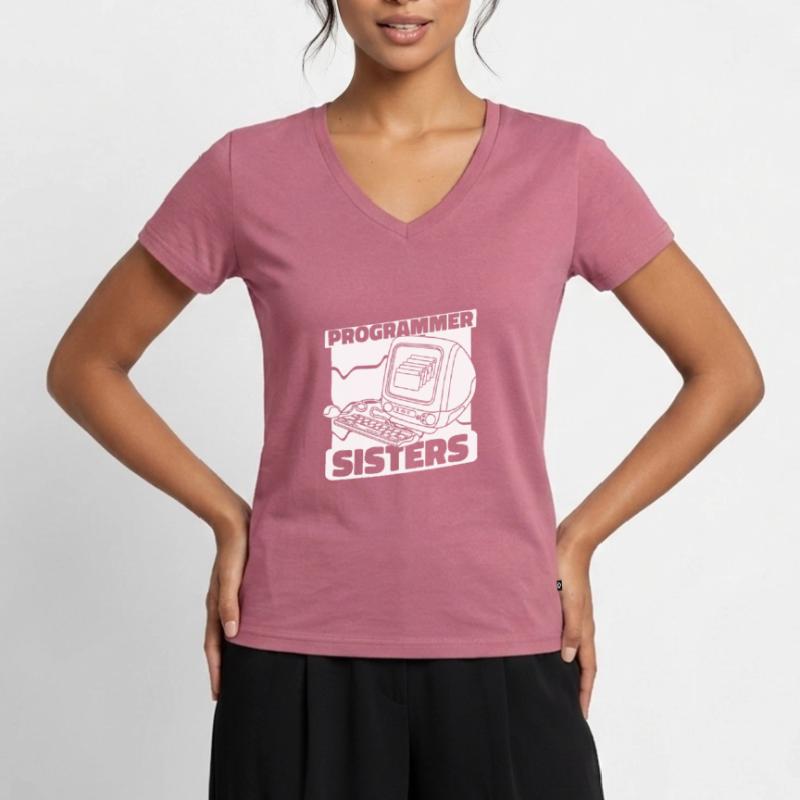 Entwickler Coder Programmierer Computer Frauen Premium Bio T-Shirt mit V-Ausschnitt