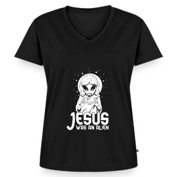 Christ Christianity Funny Alien Jesus - Women's Premium Organic V-neck T-shirt - black - Front - AI Model Female 172 light (172cm)