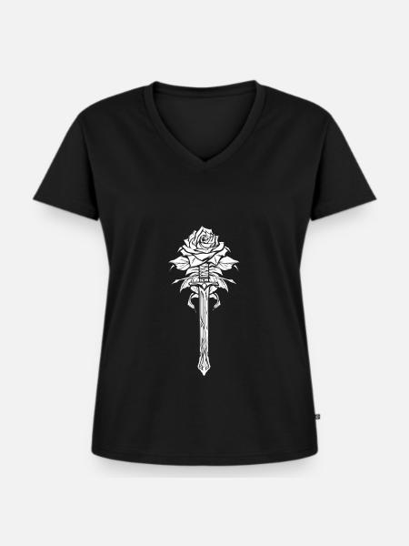 Épée Goth Rose rouge - T-shirt encolure en V Premium bio Femme - noir